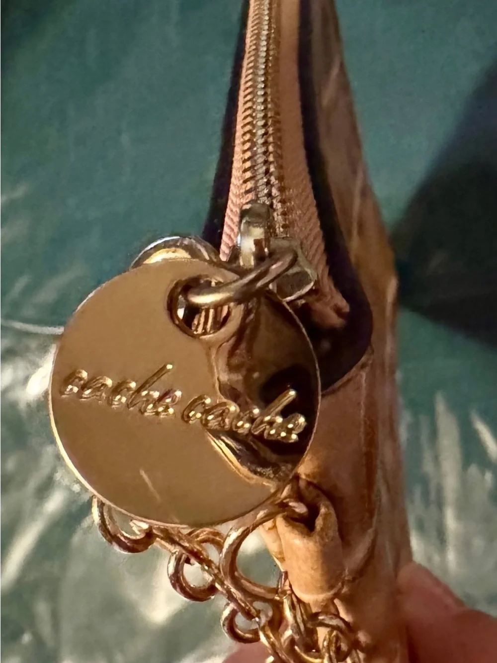 Gold Croc-Embossed Wristlet Chain Pouch - Gold